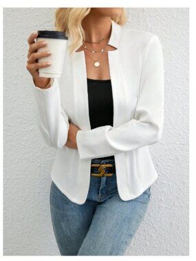 NEW Women's SHEIN White Open Front Blazer Jacket Cardigan Lightweight Medium